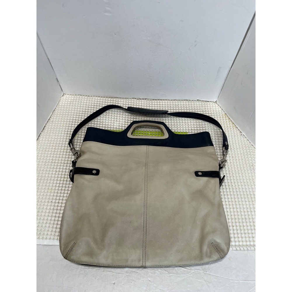 Coach Bonnie Leather Convertible Tote Bag Cream Navy Blue 13380 FAIR